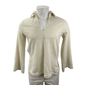 DL1961 Men Cream Beige Long Sleeve V Neck Collared Sweater Polo Shirt Top Size S
